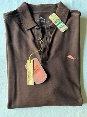 Tommy Bahama Men's Brown Polo Shirt with Pink Logo NWT